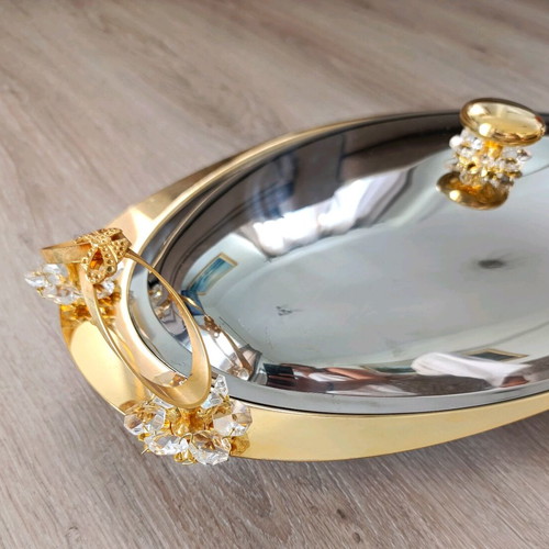 Stainless Steel Oval Serving Platter with Swarovski like new