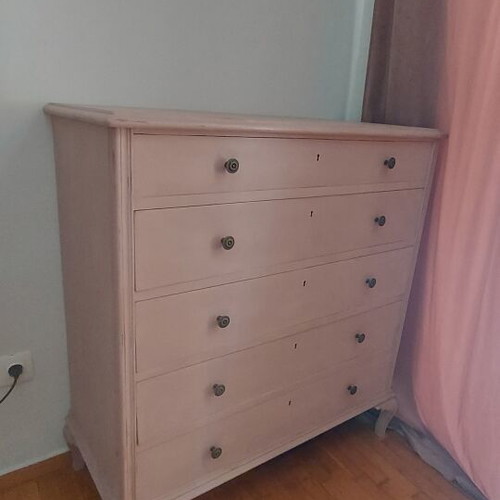 Louis XV vintage wooden dresser, refurbished, dusty pink