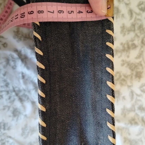 Denim shoulder bag with straw details