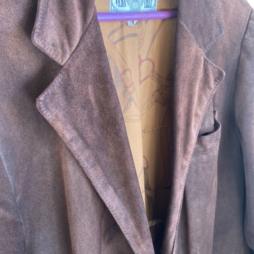 Suede jacket men's vintage 1980s Vera Pelle used, size S, brown