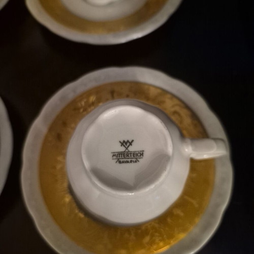 Vintage coffee set porcelain Mitterteich Bavaria with gold fairy decoration