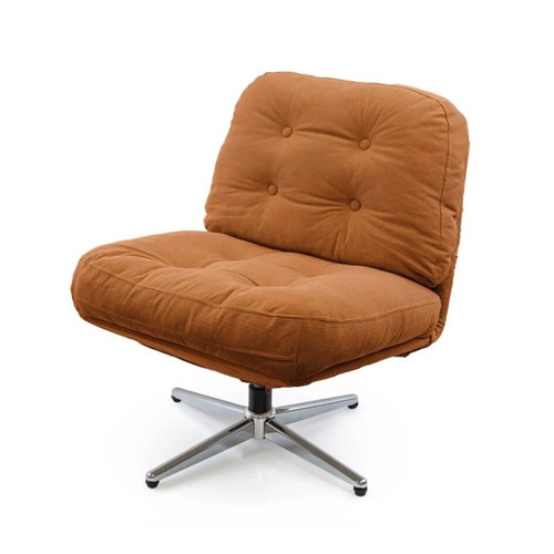 Modern swivel armchair, terracotta fabric and metal
