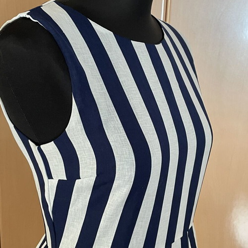 Striped cocktail dress, white and blue, size S
