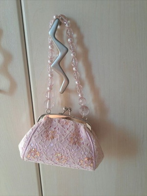 Fullah Sugah pink handbag new, lace with sequins and crystal handle