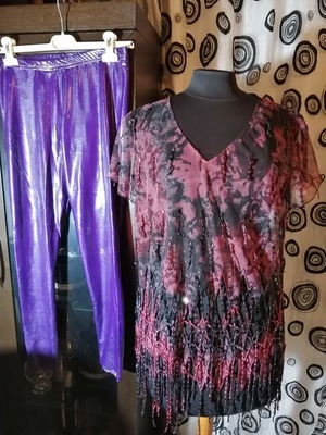 Purple Metallic Leggings Set and Milano Blouse new, S M