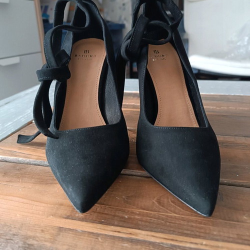 Badura leather suede high heels with ankle straps new, size 38, black