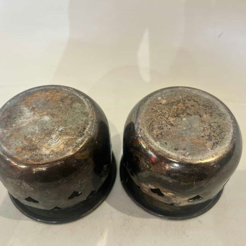 Vintage set of 2 silver-plated tealight candle holders with heart cutouts used