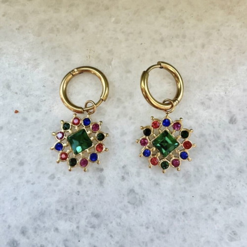 Earrings hoop multicolored new with colorful stones