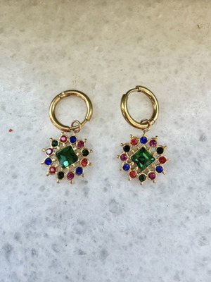 Earrings hoop multicolored new with colorful stones
