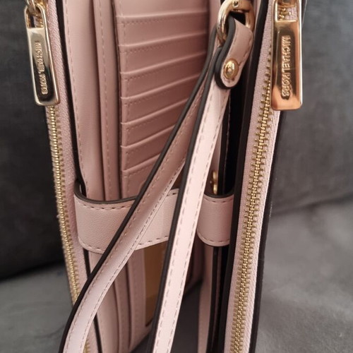Michael Kors large wallet new with phone holder, white and pink