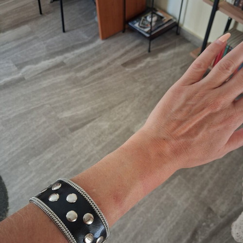 Metal bracelet with studs like new, leather and metal