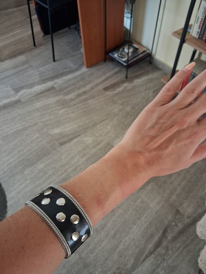 Metal bracelet with studs like new, leather and metal