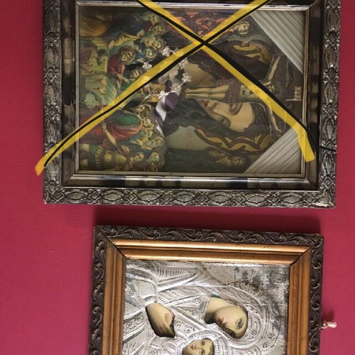 Religious icons used with Virgin Mary and Archangels Michael wooden