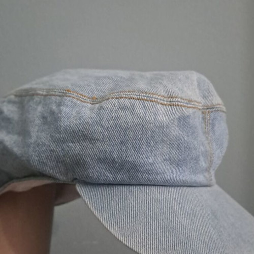 Denim hat used with mustard seams, size S/M, blue turquoise