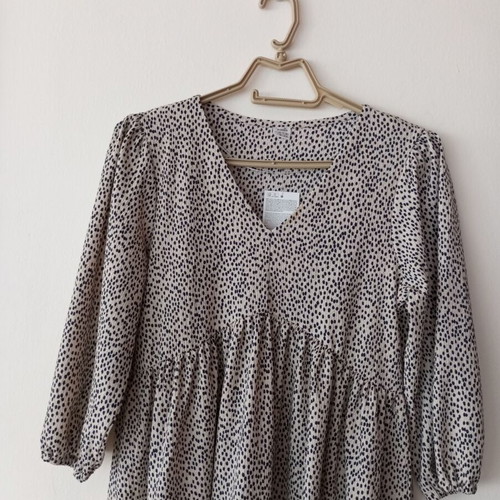 Pepco Mini Babydoll Dress XS, beige with black dots