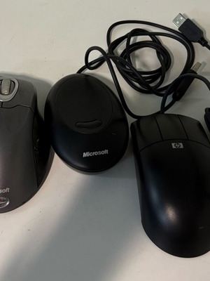 Microsoft Wireless IntelliMouse Explorer 2.0 with receiver and unused HP wired mouse