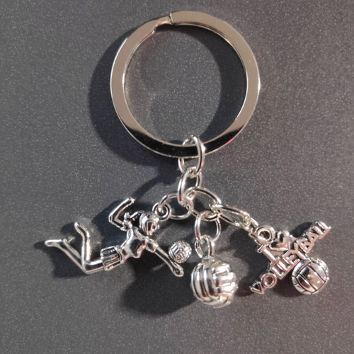 Metal keychain with volley elements silver