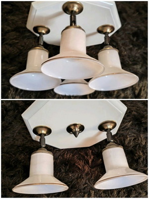 Vintage ceiling light set 4-light and 2-light, brass and opaline glass