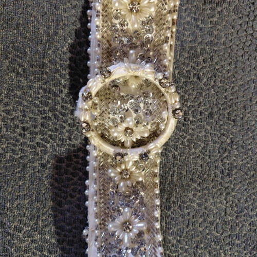Handmade embroidered bridal belt like new, pearls and crystals