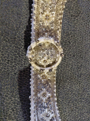 Handmade embroidered bridal belt like new, pearls and crystals