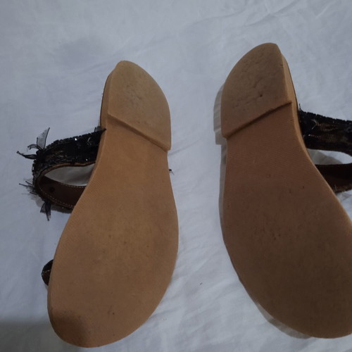 Sandals with bows and beads used, leather, size 38-39, black