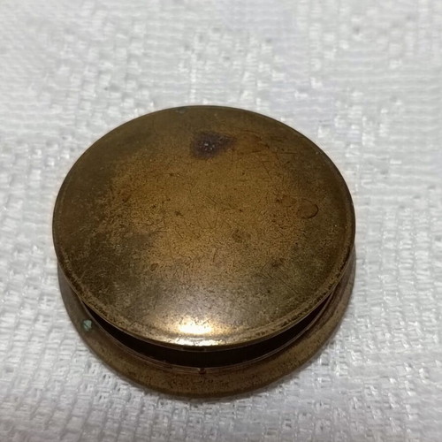 Vintage powder compact used, bronze with original pom pom