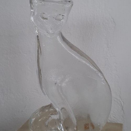 Glass Art Cat Figurine by Bertil Vallien for Kosta Boda, Sweden 1970s like new