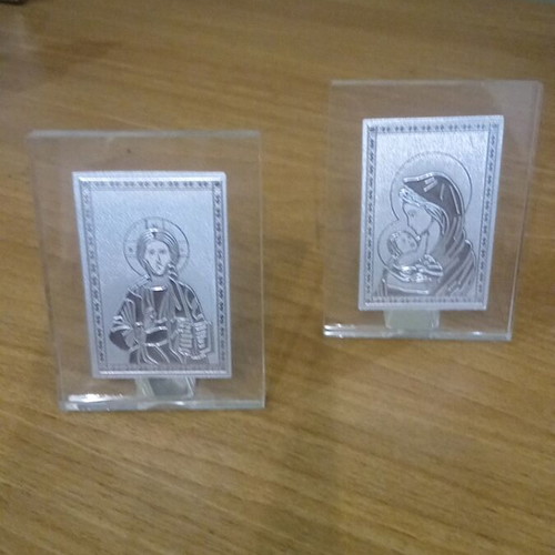 Glass religious icons new, set of two 6×8cm