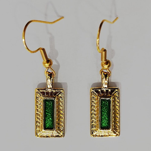 Apefthon dangling earrings with green enamel and gold details, new
