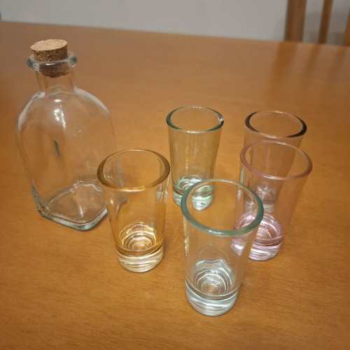 Set of 5 Colored Shot Glasses with Bottle like new