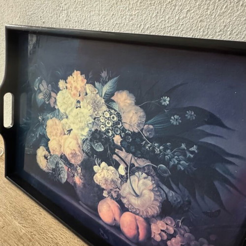 Vintage tray used with floral still life in baroque style