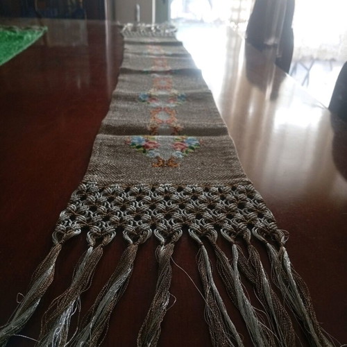 Handmade embroidered table runner with fringes, new