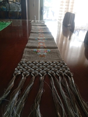 Handmade embroidered table runner with fringes, new