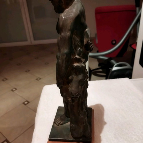 Heracles alabaster statue with green patina oxidation effect