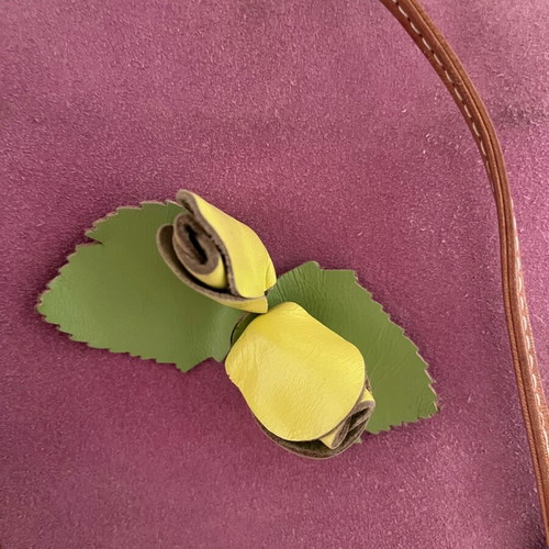 Stefanel leather suede handbag used, pink with floral design