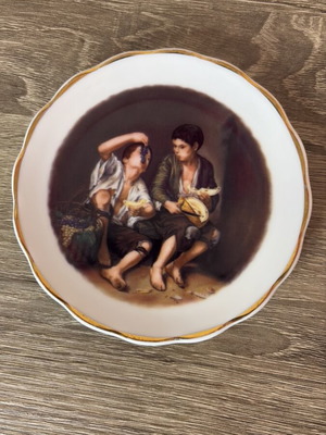 Decorative porcelain plate Murillo "Boys Eating Fruit" used