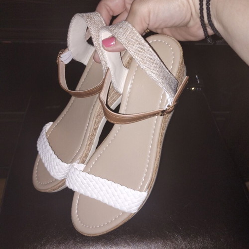 Sandals platform new, white and beige, size 43 approx
