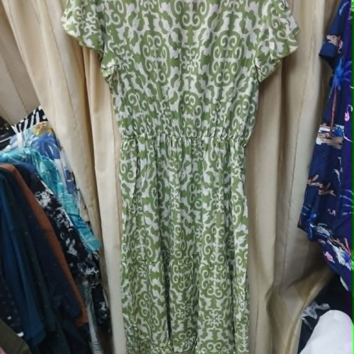 Yookie Green Women's Dress 100% Cotton New with Decorative Buttons