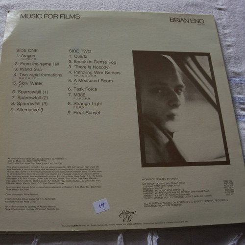 Brian Eno Music For Films vinyl new, entechno