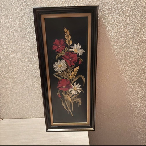 Embroidered framed textile painting used, 56x24 cm