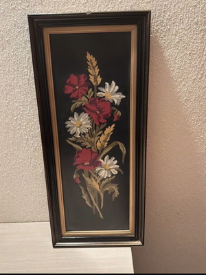 Embroidered framed textile painting used, 56x24 cm