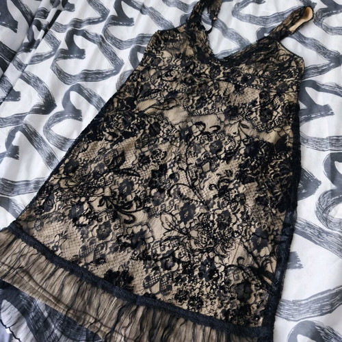 Women's dress black lace with beige new, classic piece