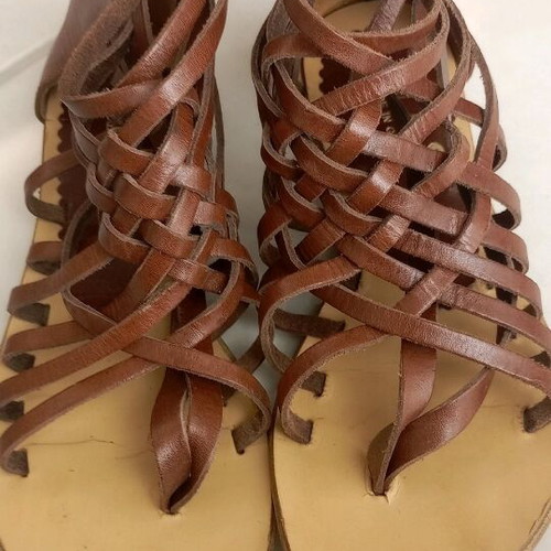 GES leather sandals used, ancient Greek style, brown, size 35