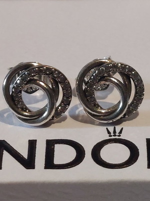 Pandora earrings new with three intertwined circles and cubic zirconia