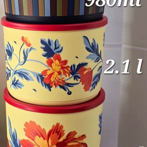 Tupperware floral set of 3 airtight containers, new