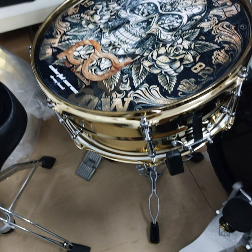 Remo Gold Metal Snare 14"×6.5" new with 20" Turkey Ride, stand, sticks, case