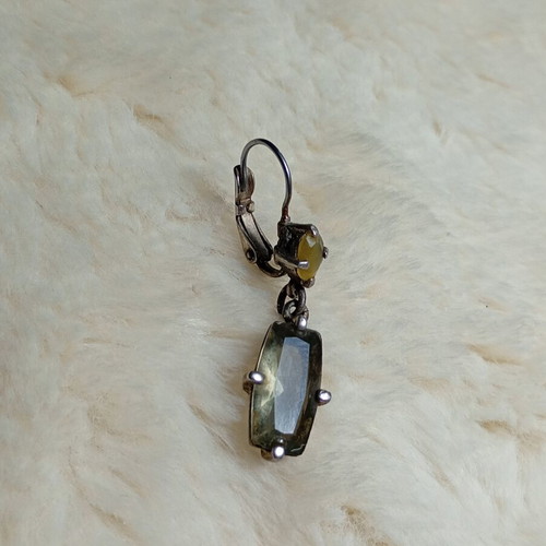 Silver earring with pale green stones, used, 100-year-old heirloom