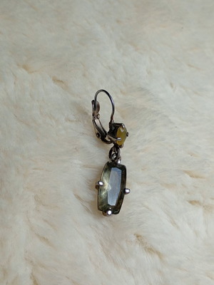 Silver earring with pale green stones, used, 100-year-old heirloom