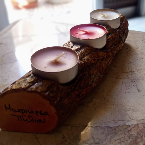 Traditional Handmade Wooden Candle Holder for 3 Tealights from Makrinitsa Pelion