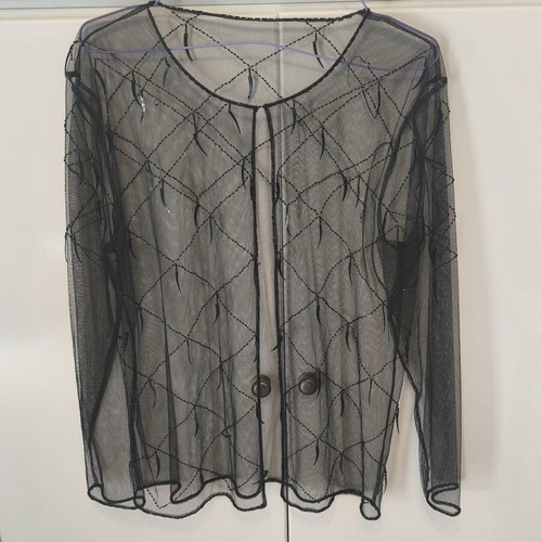 Black Tulle Cardigan like new with embroidered beads